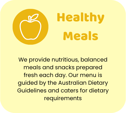 Cuddles 4 Kids Punchbowl healthy meals info card highlighting nutrition guided by the Australian Dietary Guidelines and catering for dietary requirements